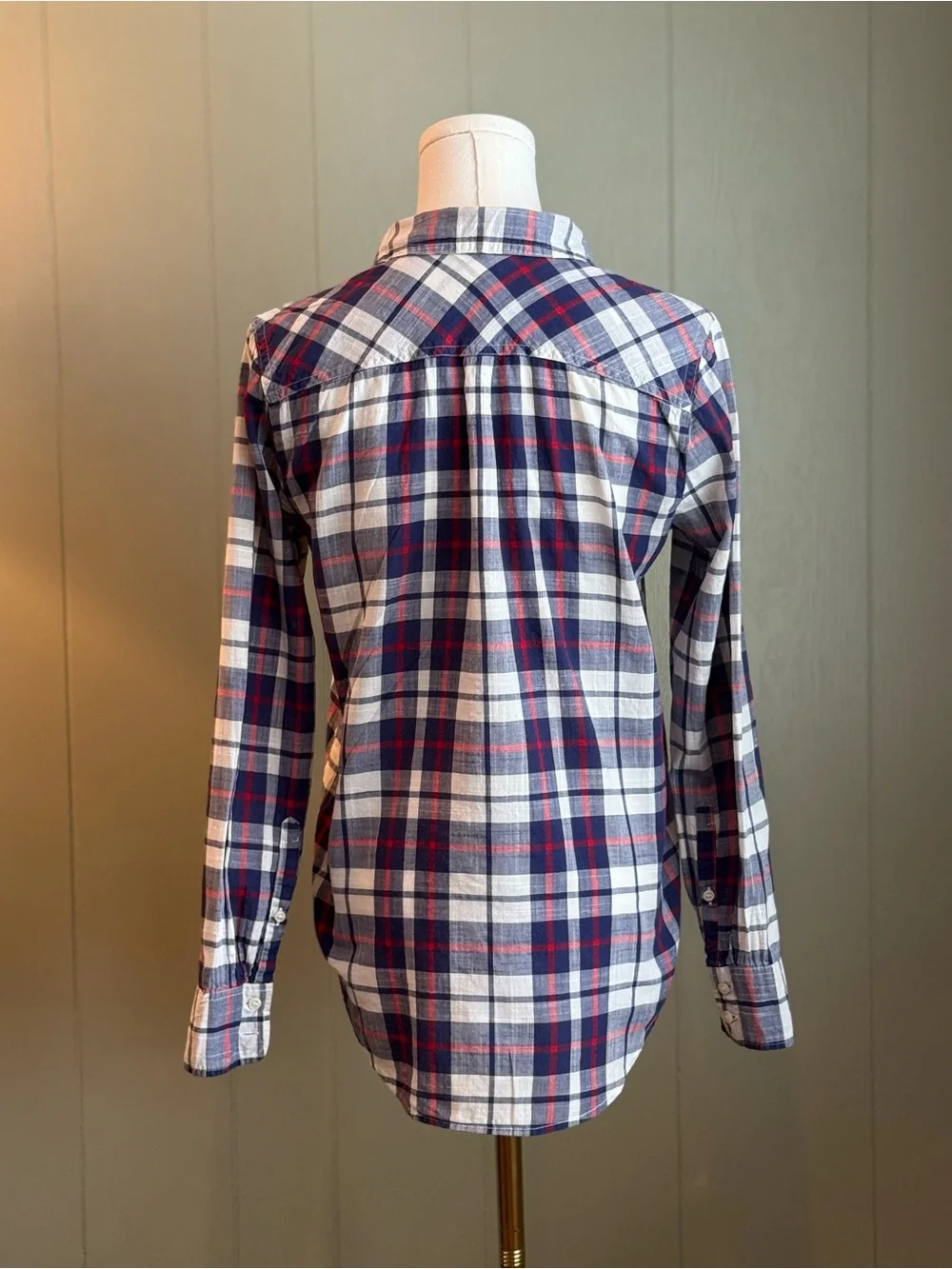 J. Crew Women’s Plaid Long-Sleeve Half Button-Down Popover Size XS 100% Cotton
